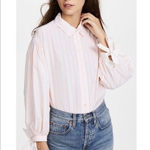 NWT FRAME Tie Cuff Button Shirt Solid Pink Size XS